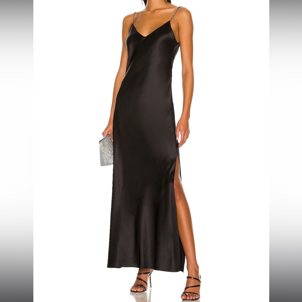 NOIR CRYSTAL STRAP LONG SILK SLIP DRESS